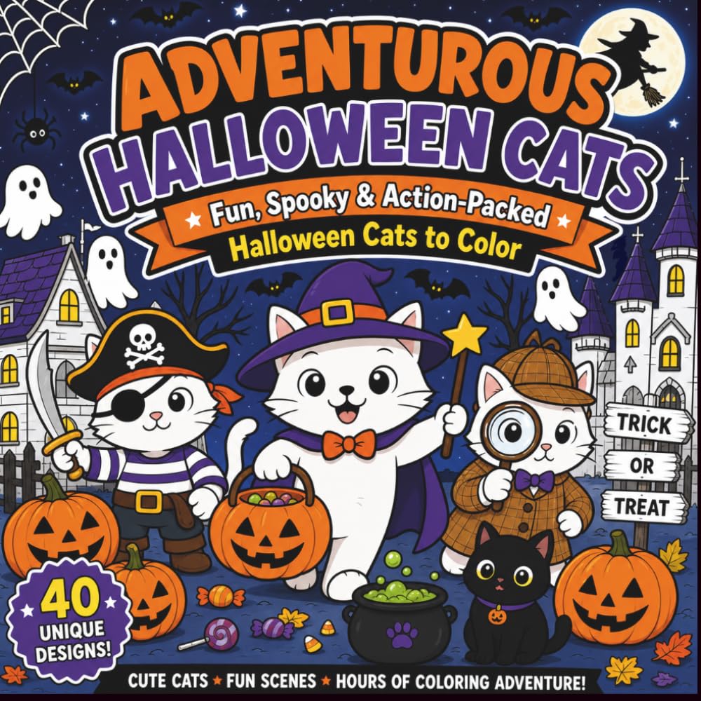 Adventurous Halloween Cats: Fun, Spooky & Action-Packed Halloween Cats to Color
