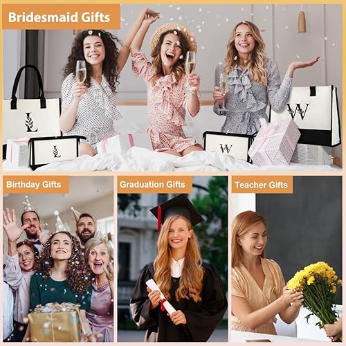 Miniatura 8 de AUNOOL Regalos de cumpleaños para mujer, bolsa de lona con cremallera y bolsa de maquillaje, bolsas personalizadas para mujeres con correa, bolsa de