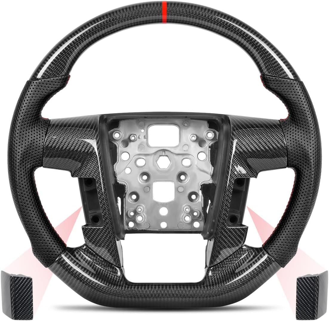 Includes Button Bezels and Plugs for Universal Fit, Real Carbon Fiber Steering Wheel With Trims for Ford F150 & Raptor 2009-2014, Flat Bottom, for SVT Raptor/Lariat/King Ranch/Platinum/Limited