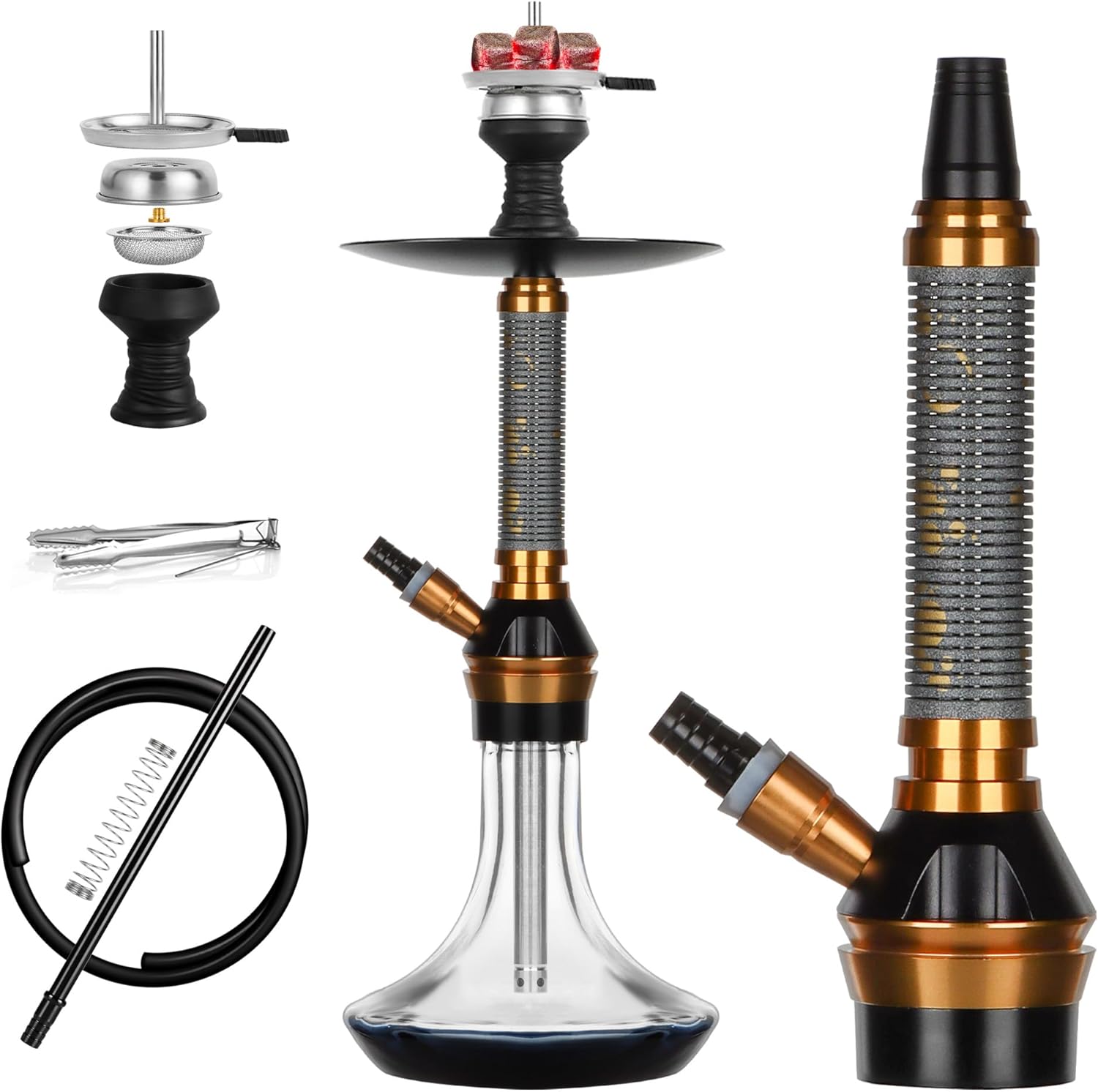 Hookah Set with Silicone Hose Bowl Glass Hookah Kit with Shisha Accessories (Blake)