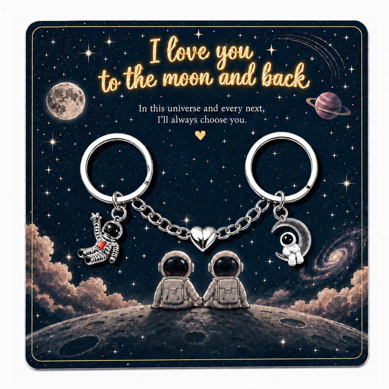 Virelle Matching Couple Keyrings – Personalised Keychain Set “I Love You to the Moon and Back” – Couples Gifts for Boyfriend Girlfriend Birthday Gifts for Boyfriend Anniversary