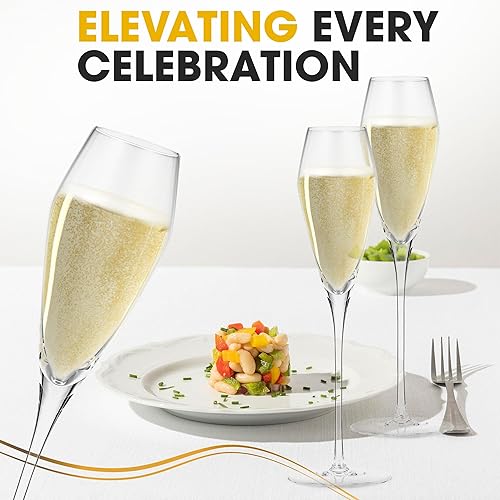 Miniatura 7 de Juego de 6 copas de champán de cristal, elegantes copas de champán de tulipán para bodas, fiestas y celebraciones, copas de champán de 7.7 onzas,