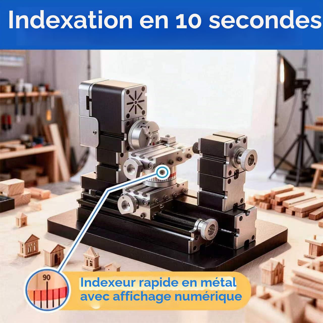 ZR® Mini tour rotatif en métal haute puissance 60 W avec base 12 000 tr/min pour bois, métaux, plexiglas, plastique