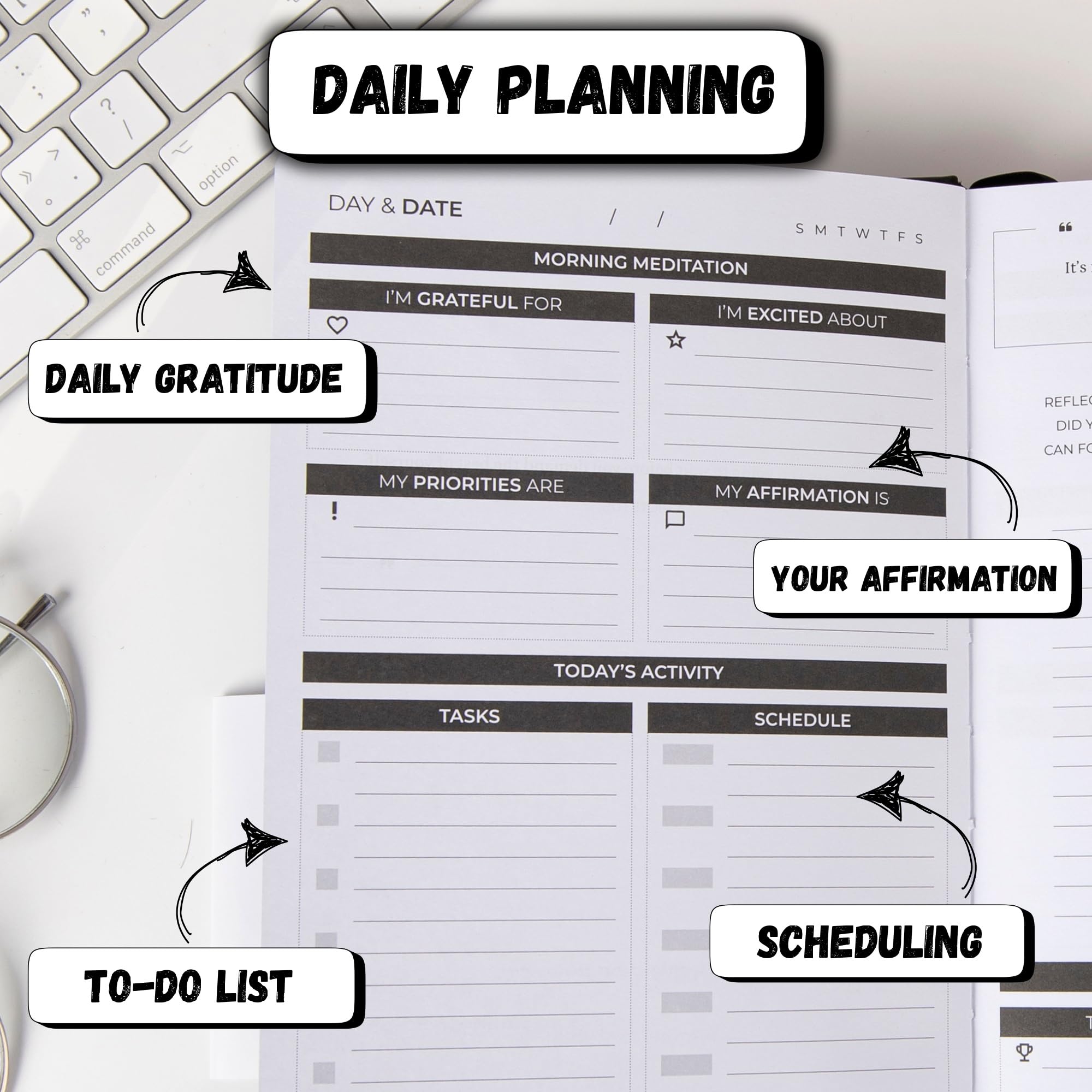 The Stoic Planner & Journal, planer dzienny 2 w 1 i dziennik z inspirującymi wskazówkami do pisania, buduj produktywność i pozytywne nastawienie, 3 miesiące, bez daty, czarny