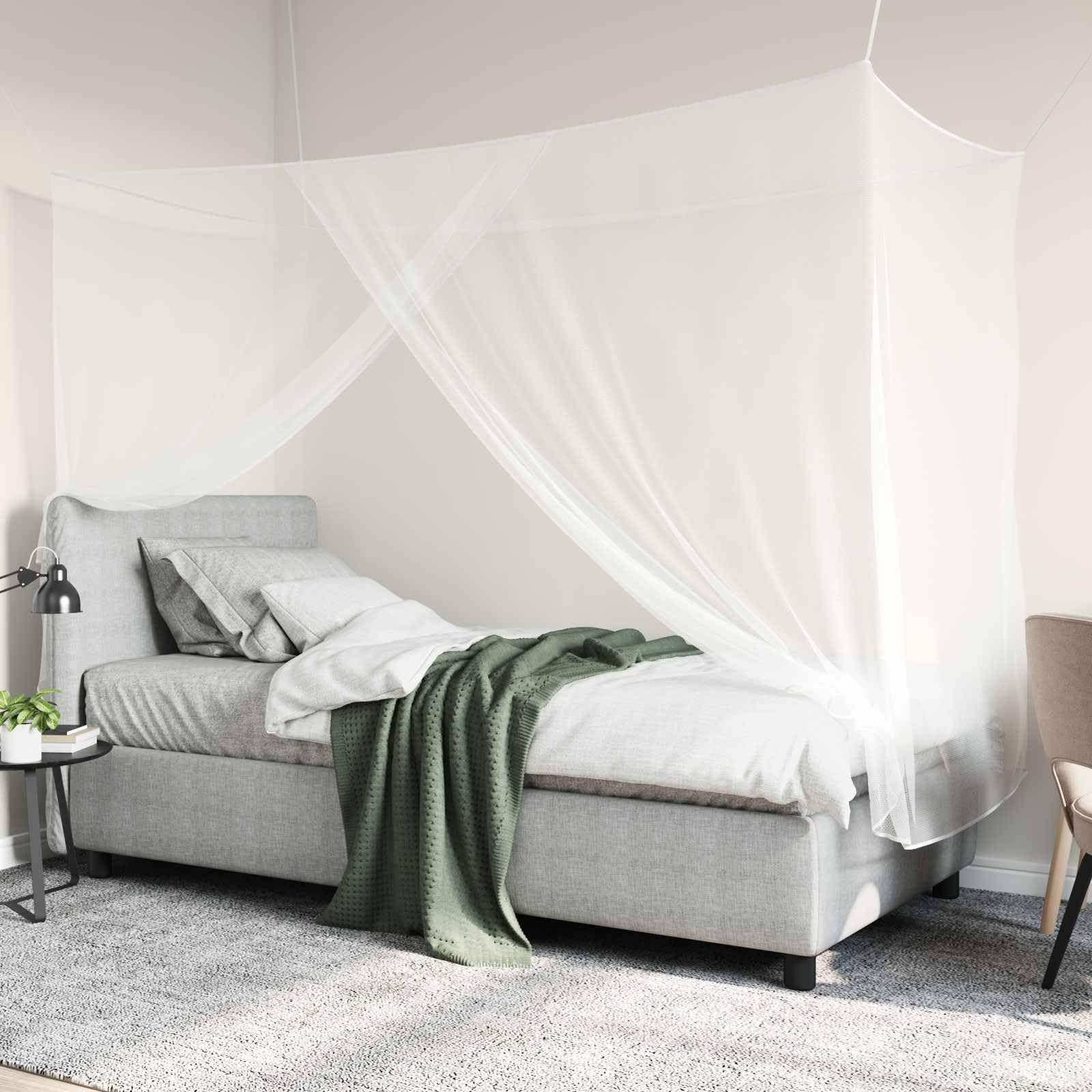 Moskito Netz für Bett 156 Maschen 3er Set Weiß Polyester, Fliegengitter Mückenschutz Bettnetz für Innenbereich, 220 x 100 x 150 cm mit genähter Öffnung