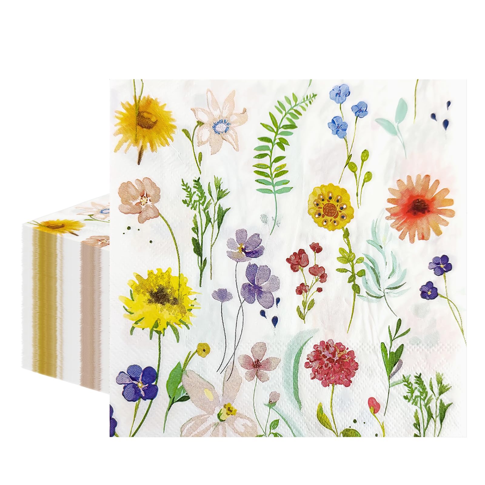 Flintronic 40 PCS Soft Paper Floral Napkins, 2ply 33cm, Colorful Flower Patterned Serviettes Tissue