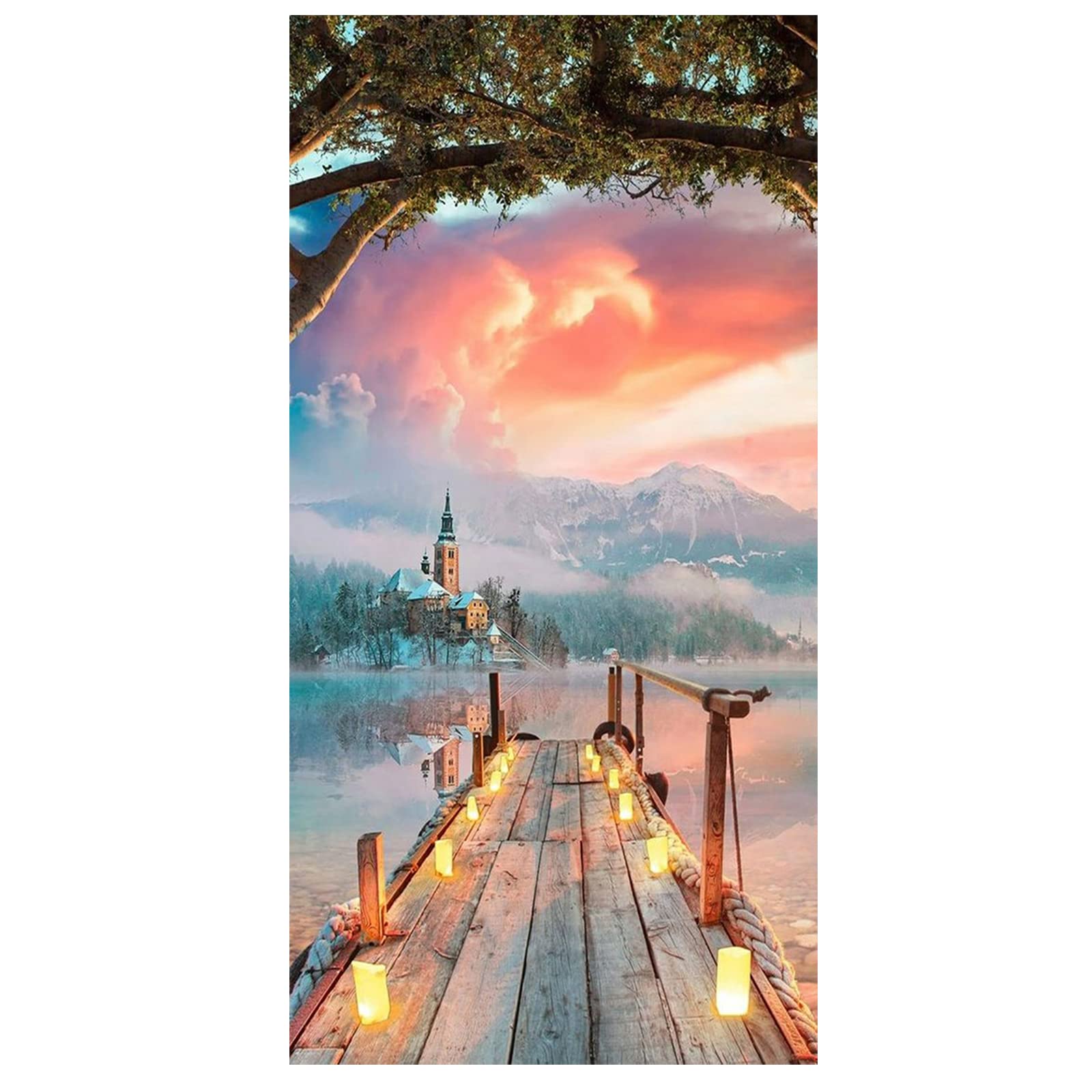 DCIDBEI 110x50CM 5D DIY Diamond Painting Complet Rond - Maison De Campagne Européenne Grand Format