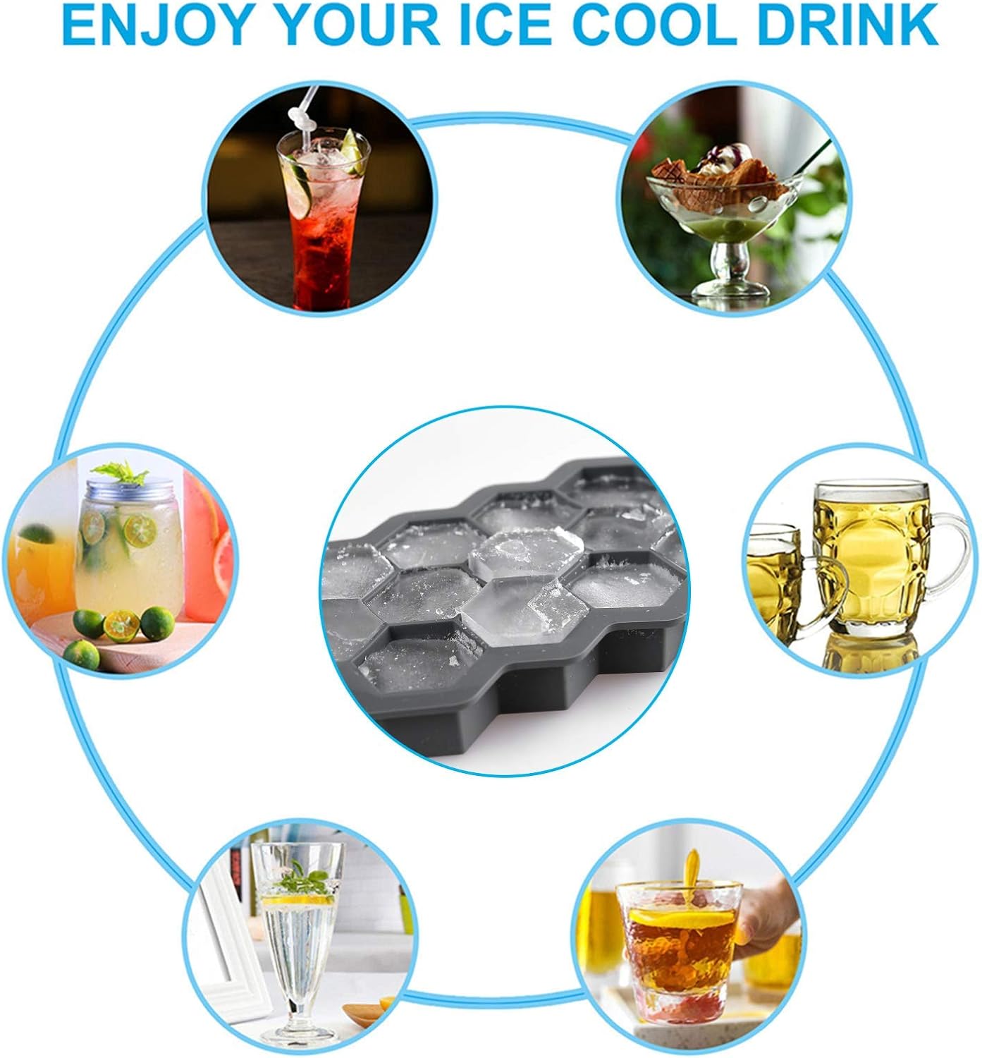 3 Pack Silicone Ice Cube Trays, ONLYWEE Ice Cube Molds with Sealed Lids, Flexible Hexagonal 39-Ice Trays, Easy-Release, Reusable, BPA Free, for Chilled Drinks, Whiskey, Cocktail, Food.