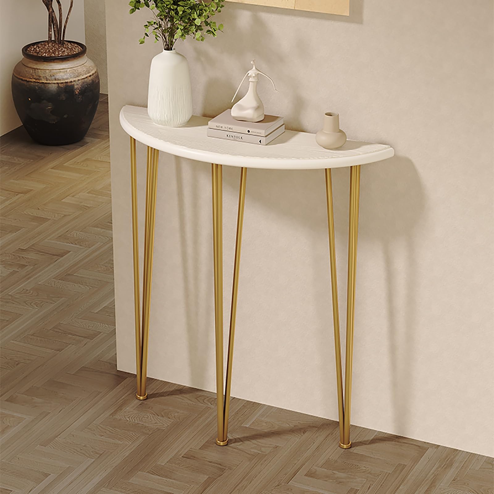 Mueble de entrada de madera maciza y patas de horquilla premium