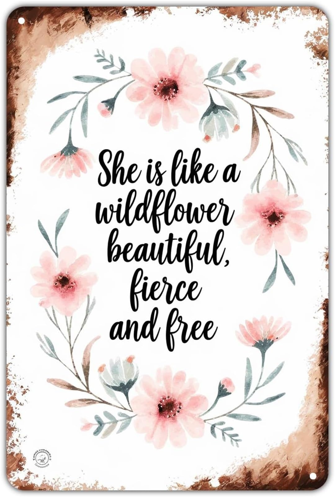 IDGTTLDF Wildflower She is Like a Beautiful Fierce Retro Boho Tin Plaque Floral Quote for Reading Nook 8 X 12 in