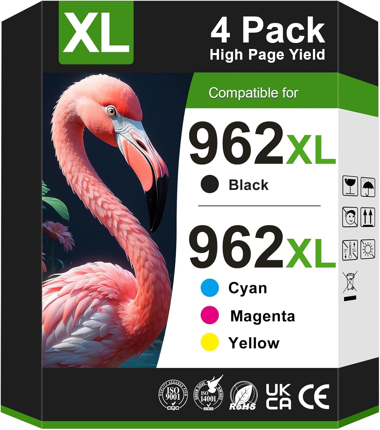 962XL Ink Cartridges for HP Printers Compatible for HP 962XL Ink Cartridges Combo Pack Works with HP OfficeJet Pro 9010 9015 9018 9020 9025(962 Ink, Black Cyan Magenta Yellow)