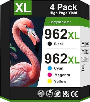 962XL Ink Cartridges for HP Printers Compatible for HP 962XL Ink Cartridges Combo Pack Works with HP OfficeJet Pro 9010 9015 9018 9020 9025962 Ink, Black Cyan Magenta Yellow