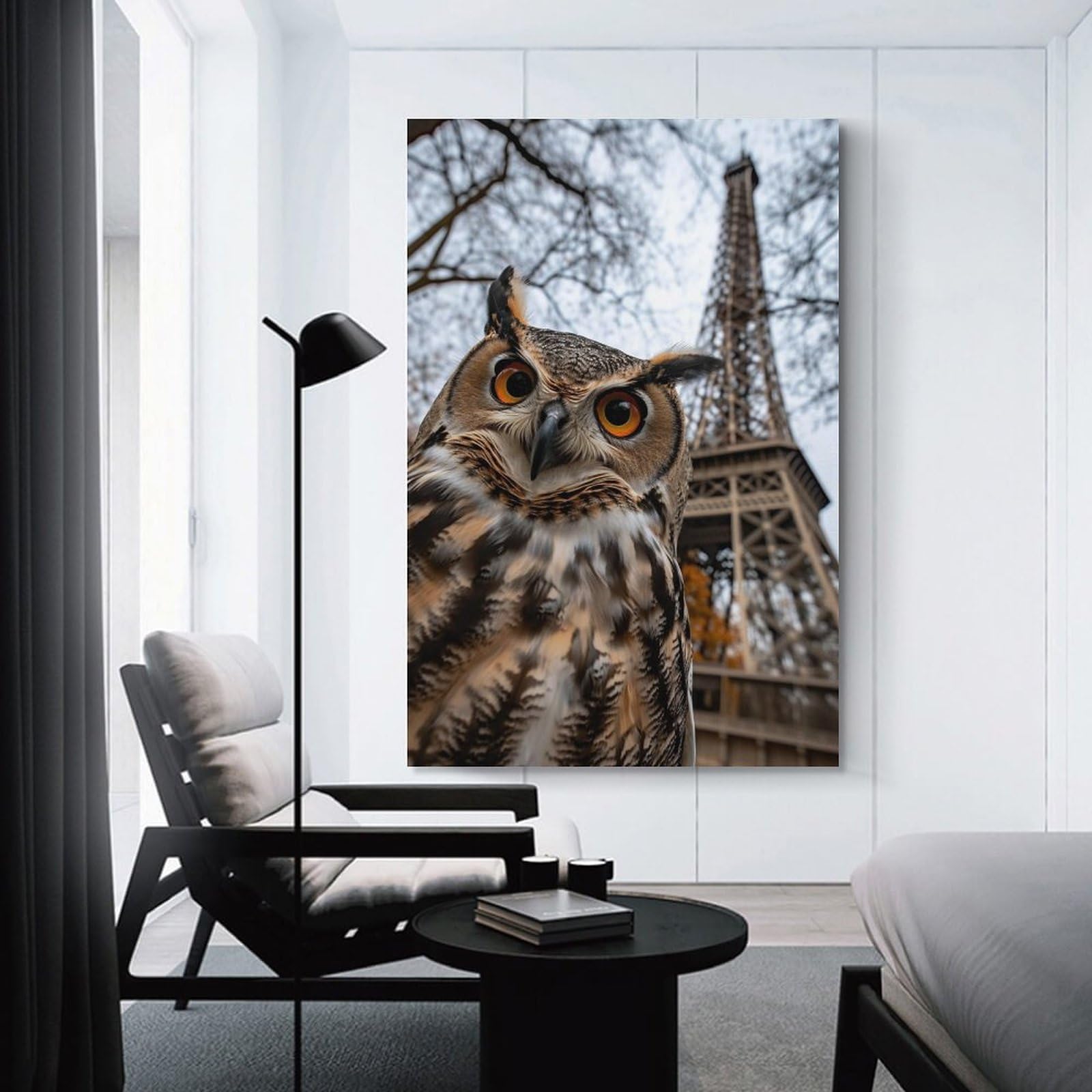 Amazon.co.jp: 絵画 エッフェル塔とフクロウの写真インテリア 絵画