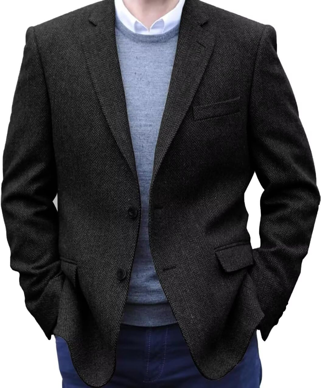 Men's Tweed Blazer Jacket 2 Button Lightweight Herringbone Casual Sport Coat Wedding Groomsmen Prom Jackets