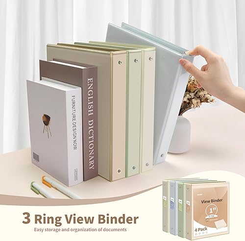 Miniatura 6 de SUNEE Carpeta de 3 anillos de 1 pulgada, paquete de 4 unidades, carpeta transparente de tres anillas, sin PVC (se ajusta a 8.5 x 11 pulgadas) para