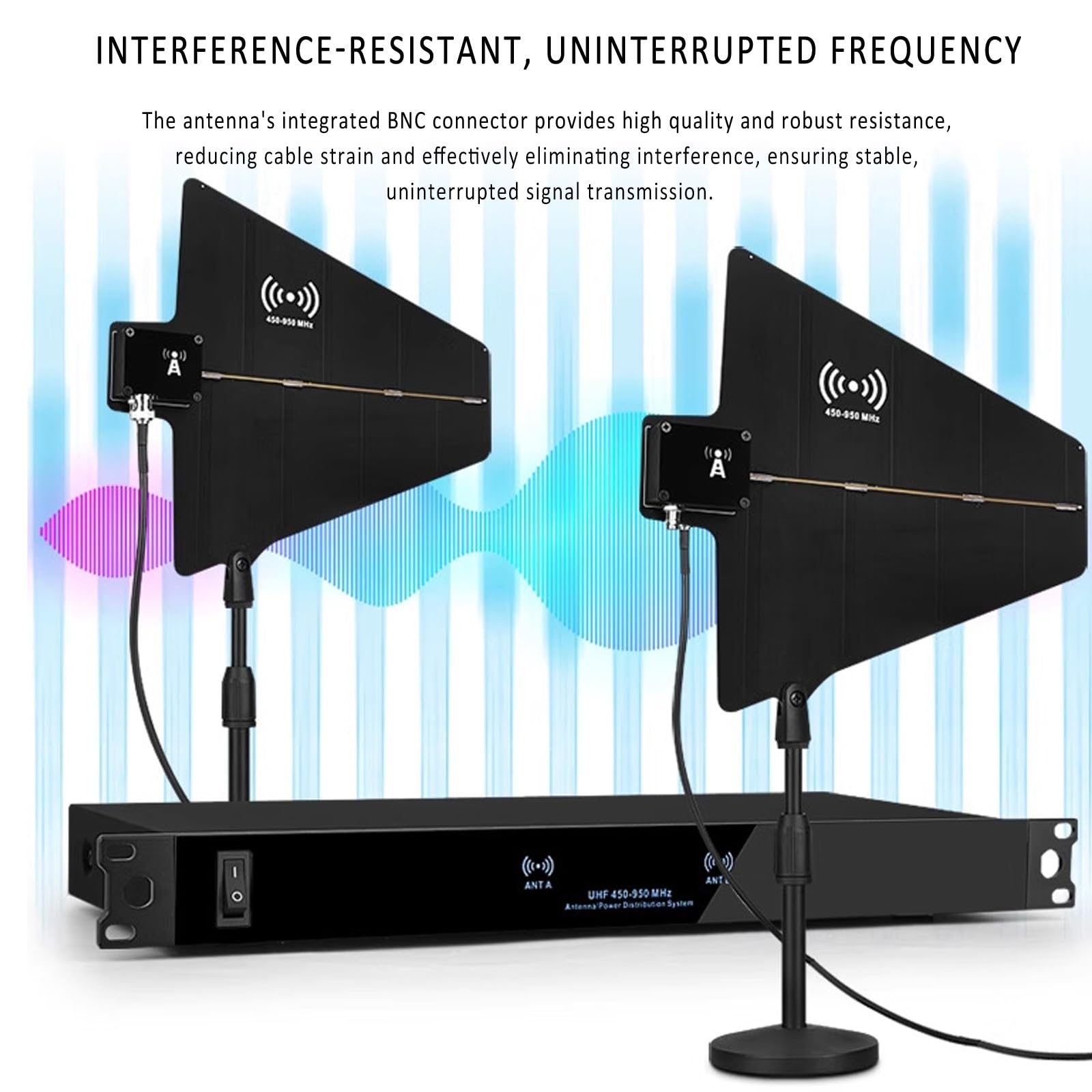 UHF-Antennen-Stromverteilersystem, Funkmikrofon-Signalverstärker mit 2 Antennenpaddeln, Frequenzbereich 400–950 MHz, 8 Ein-/Ausgänge, für Bühnenauftritte, Hochzeiten