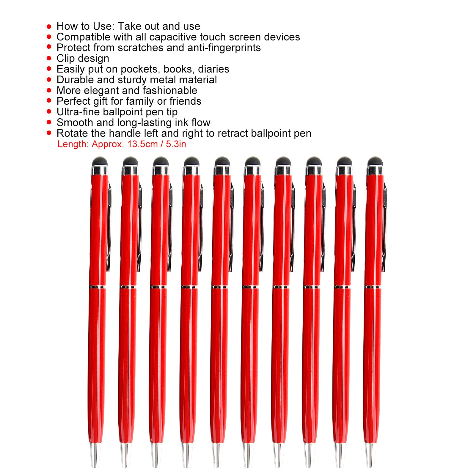 10PCS Stylus Pens, 2 in 1 Ballpoint Pens Touch Screen Pen Tablet Pen Capacitive Stylus Pen Computer Accessories for Phone Tablet (Hard Red)