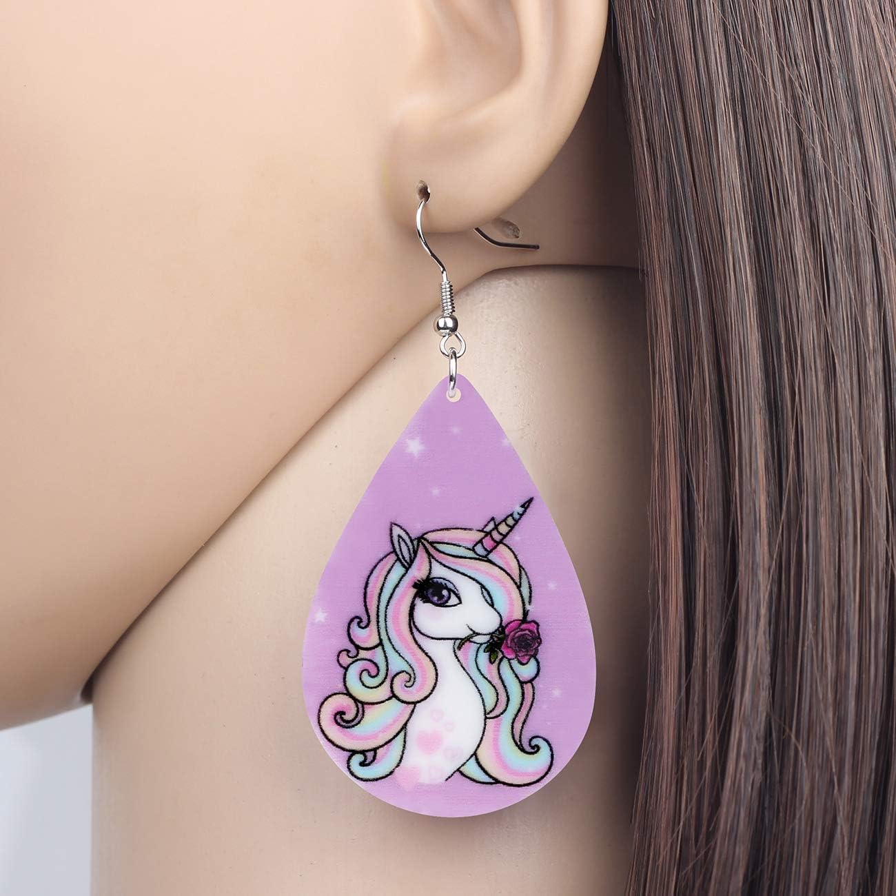 Bonsny Acrylic Big Dangle Pink Teardrop Floral Unicorn Horse Earrings Fashion Jewelry For Women charms - Image 2
