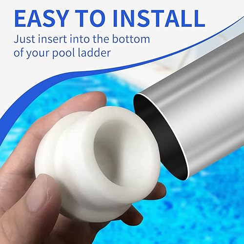 Miniatura 5 de moobee Protectores de escalera de piscina para piscina enterrada, cubiertas de goma blanca para patas de escalera (paquete de 2) - Se adapta a tubos