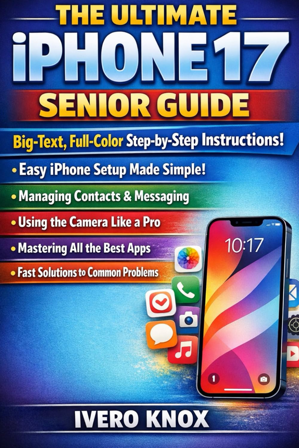 THE ULTIMATE IPHONE 17 SENIOR GUIDE: Big-Text, Full-Color Step-by-Step Instructions for Easy Setup, Contacts, Messaging, Camera, Apps, and Fast Solutions to Common Problems