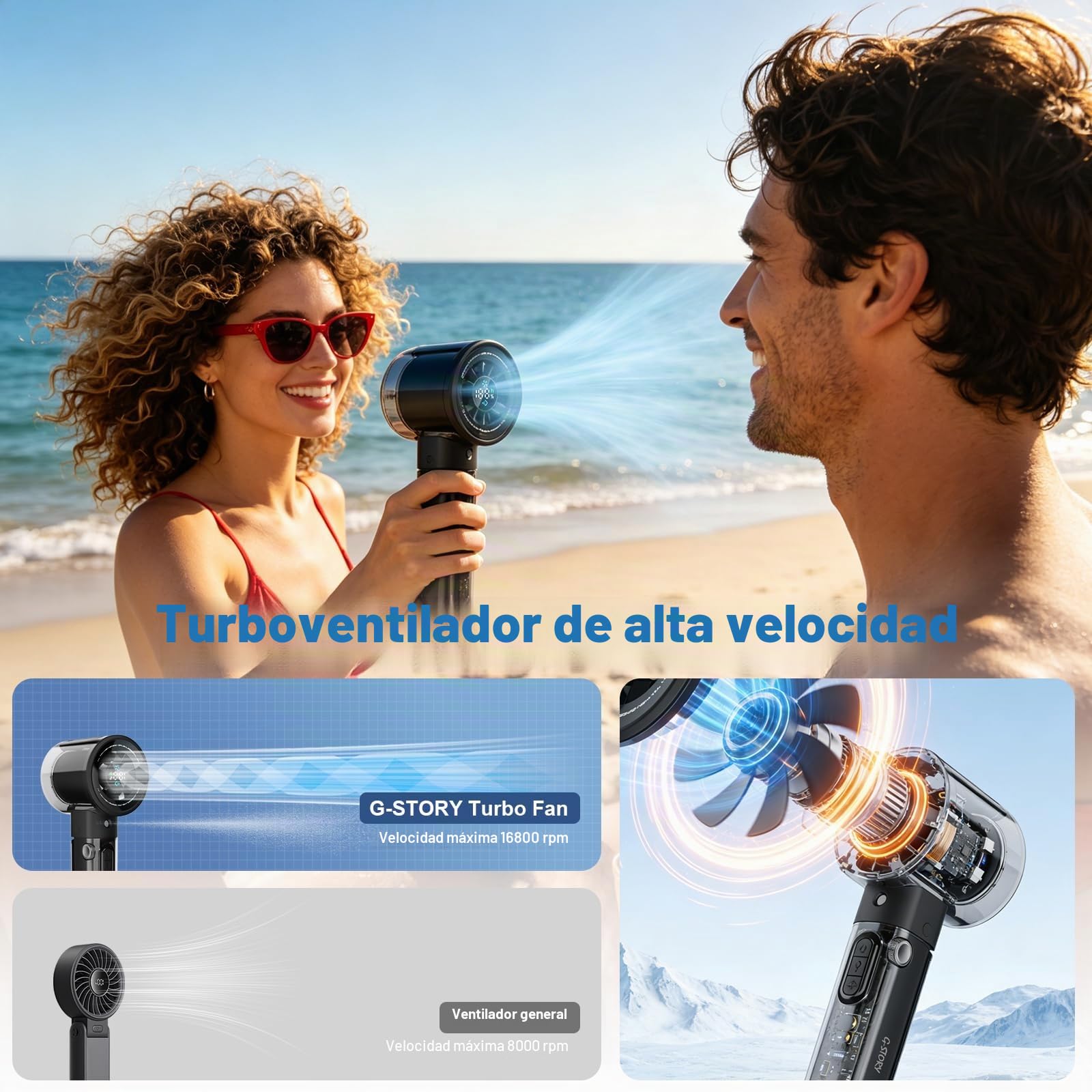 G-STORY Ventilador Nebulizador turbo portátil, 1-100 Velocidades Ajustables, 4000mAh Batería Recargable con pantalla digital,Depósito de agua nebulizada de 45ml, para Viajes, Oficina, Exterior(Negro)