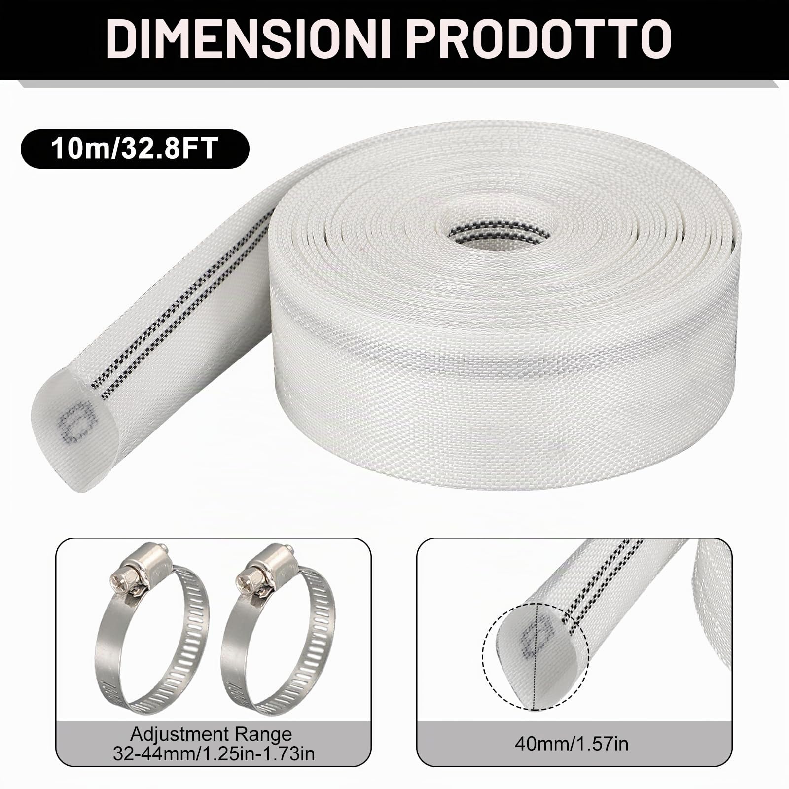 Tubo piatto in Fibra sintetica da 10 m x 40 mm, 1/2" con fascetta per tubo (40 mm)