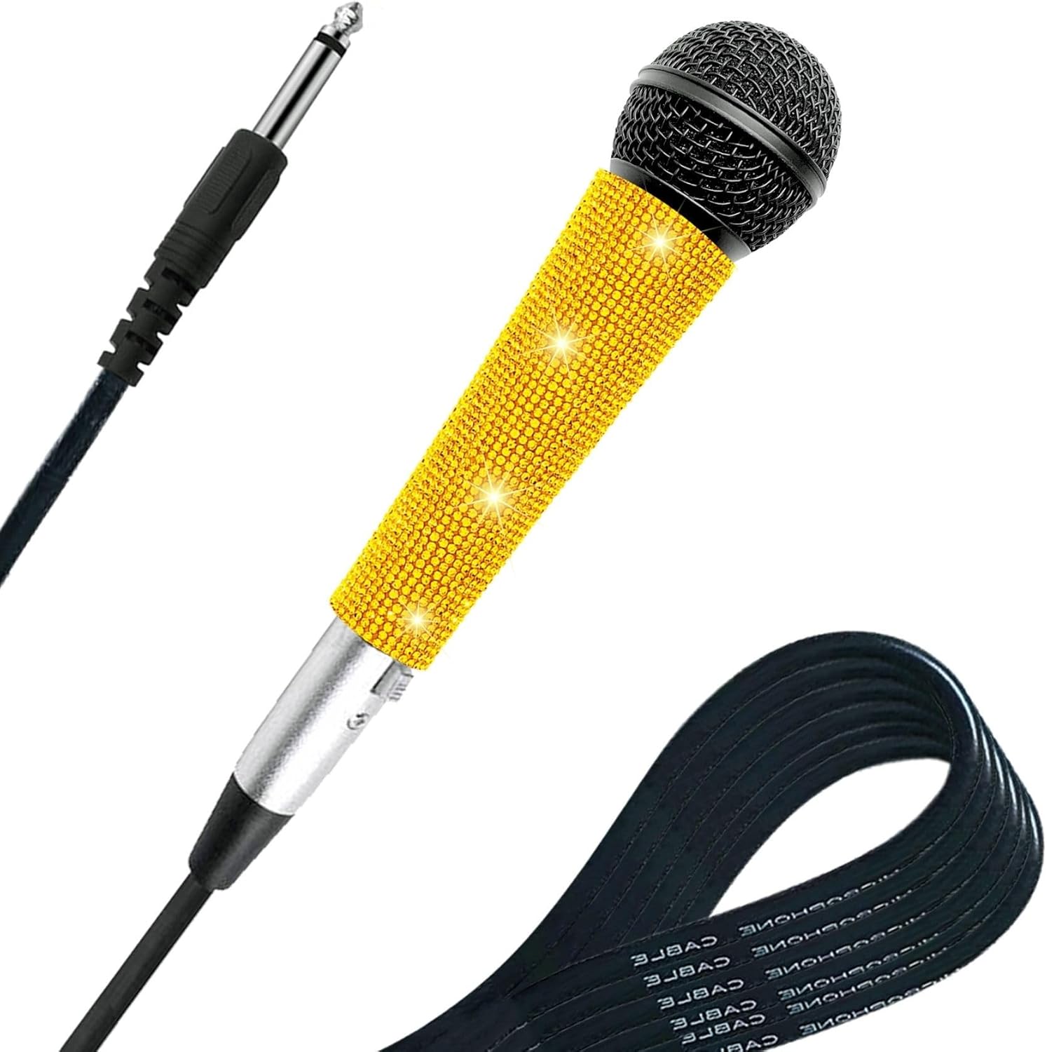 Wired Microphone Karaoke for Singing, Sparkly Gold Vocal Dynamic Mic with Cable