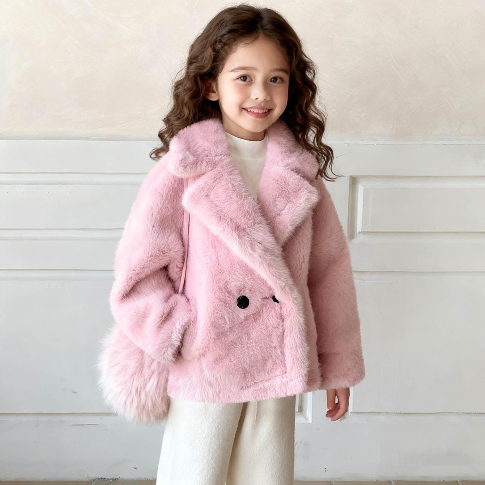 Cappotto in pelliccia sintetica per bambini, giacca invernale con risvolto, antivento, spesso, a maniche lunghe, con bottoni, giacche in pile caldo capispalla da 5-14 anni