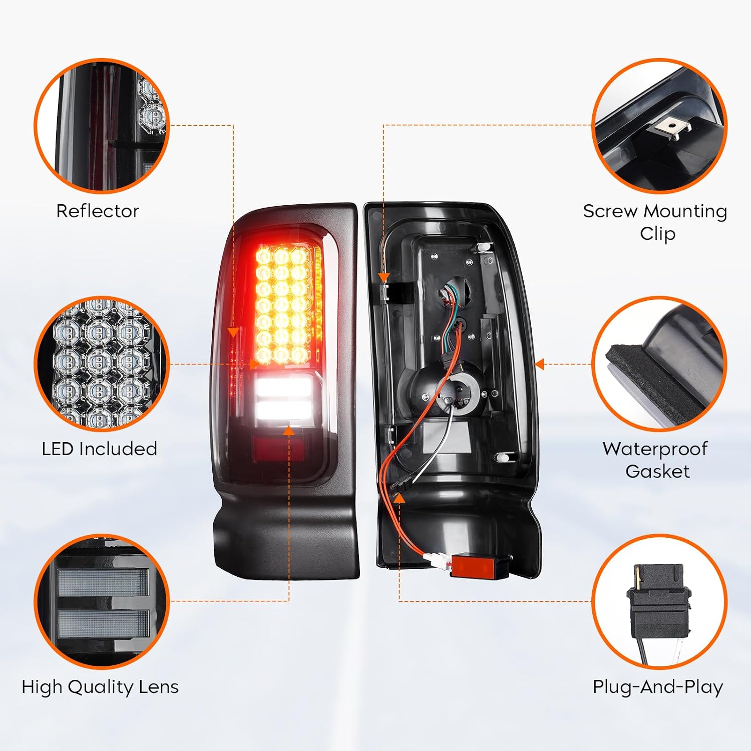 Tresound Tail Light + 3rd Brake Cargo Lamp for Dodge Ram 1500 1994-2001, Dodge Ram 2500 3500 1994-2002, High Mount Stop Light Rear LED Taillight