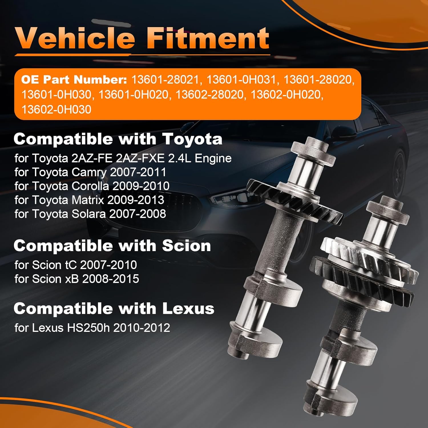 13601-28021 1 Pair Engine Balance Shaft Set Fits for Toyota Camry 2.4L 2007-2011 for Corolla Matrix RAV4 Solara 2AZ-FE 2AZ-FXE 2.4L for Scion tC xB 2.4L for Lexus HS250h Part# 13601-28020