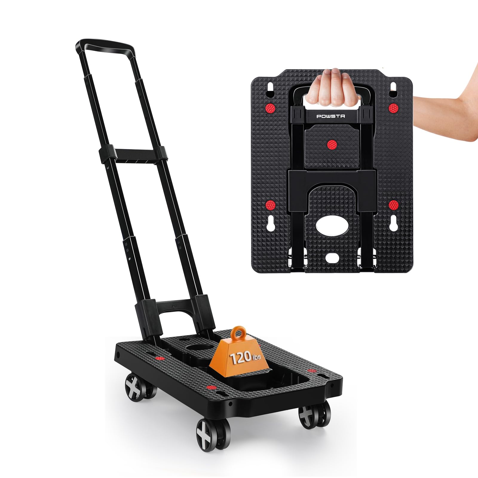 OTQEFTN mall Folding Hand Truck with 2 Elastic Ropes & 4 Wheels,120lbs Heavy Duty Platform Cart for Moving,Light Weight Luggage Cart for Travel,Hopping,Office Use