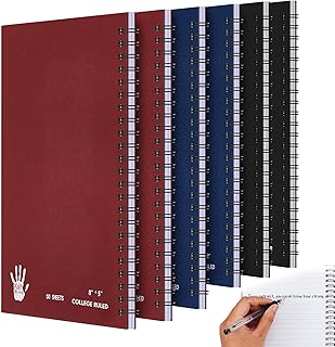 Lewtemi 6 Pack Small Left Handed Notebook 8"x5" Lefty Spiral Notebooks Wire Bound Mini Notebook 50 Sheets College Ruled Paper Journal(Black, Red, Blue)