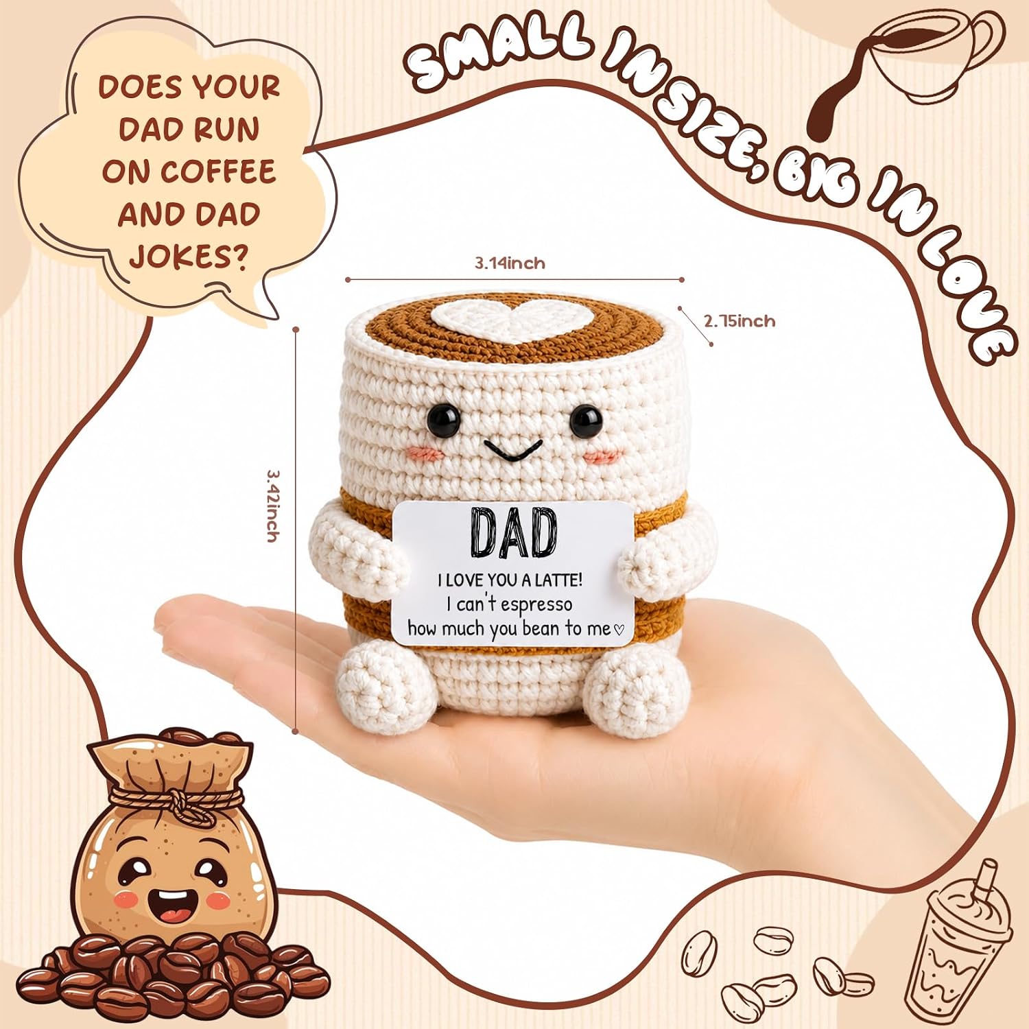 Dad Gifts from Daughter Son – Handmade Crochet Coffee Gift for Dad