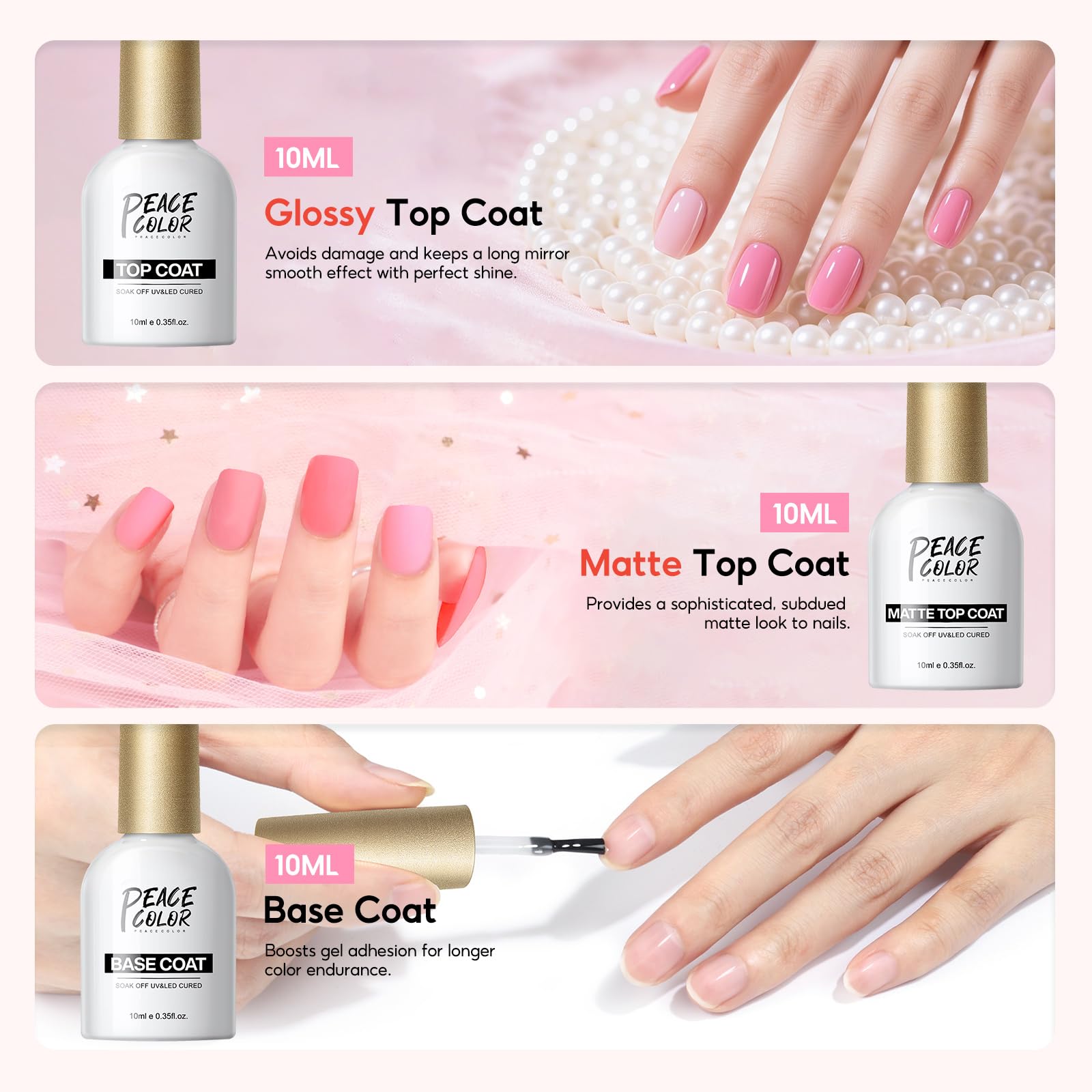 PEACECOLOR Kompletny zestaw 83 szt. żeli UV, lampa, frezarka, baza i top coat