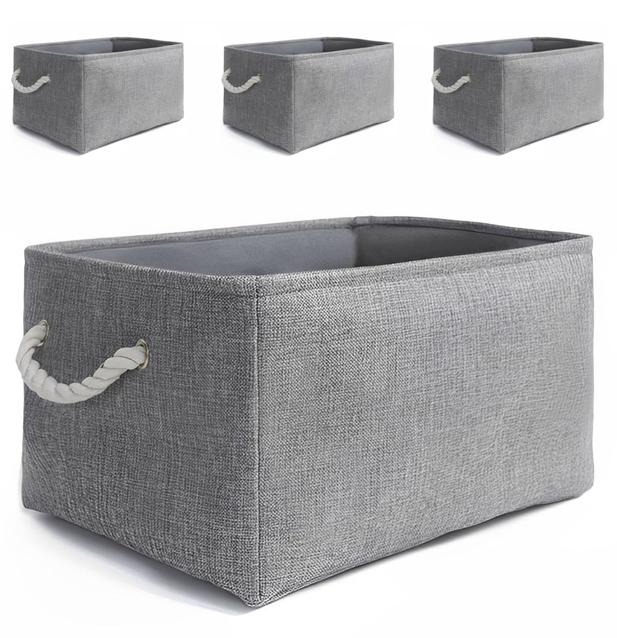 Mangata Scatola portaoggetti pieghevole in tela, cesto portaoggetti pieghevole per armadio e scaffale (Grigio, L - 4 Pack)
