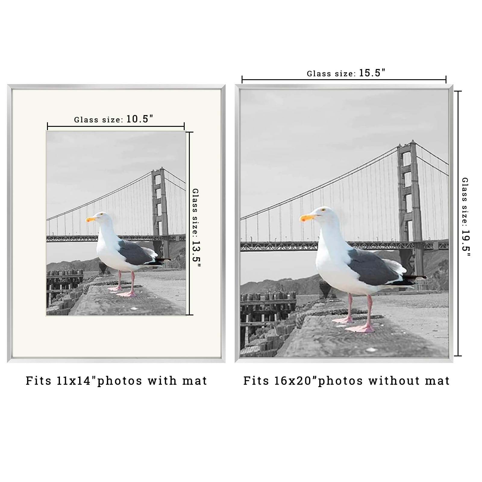 Frametory, 16x20 Aluminum Photo Frame with Ivory Color Mat for 11x14 Picture & Real Glass - Image 2