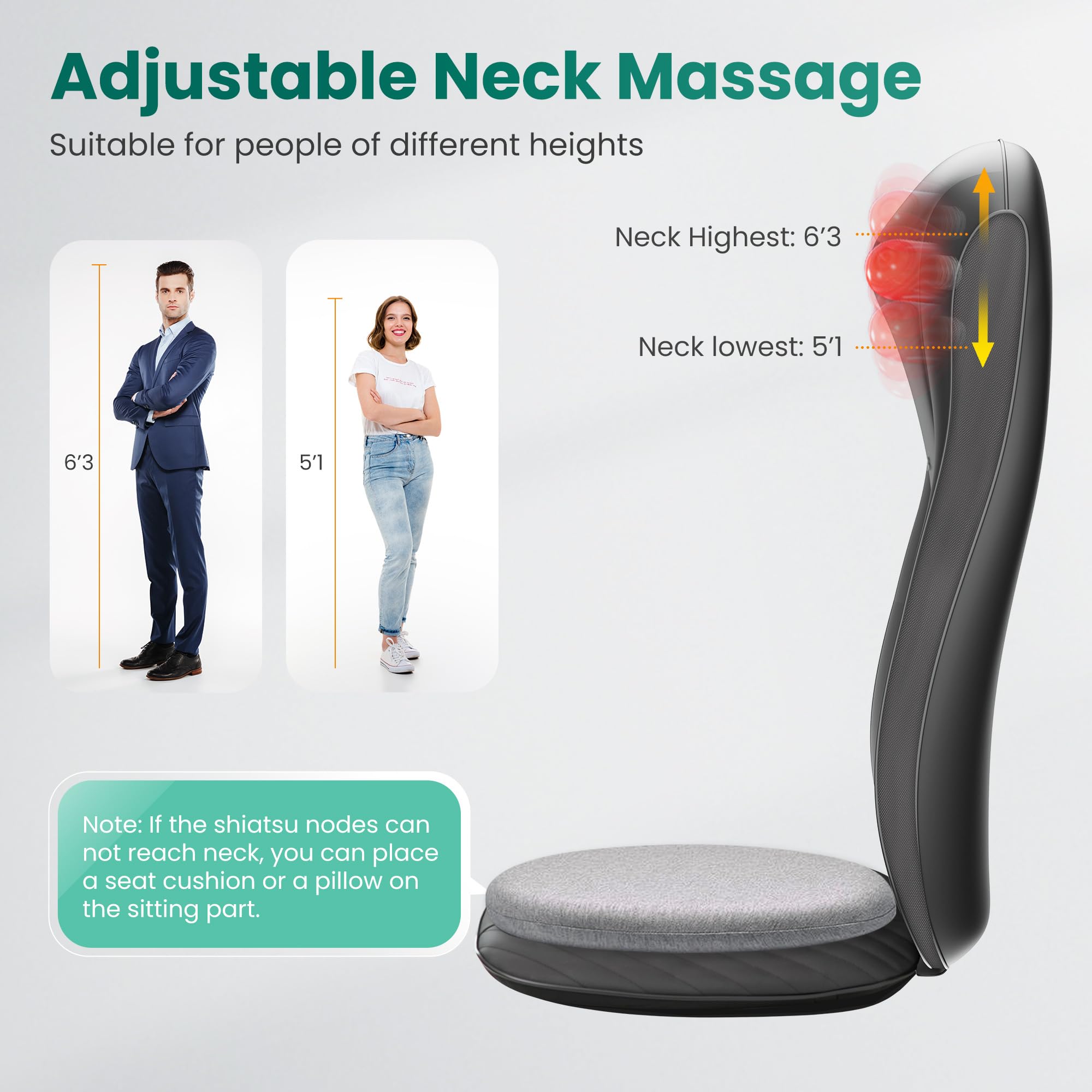 Snailax Asiento de Masaje Shiatsu Mejorado para Masaje de Cuello y Espalda, almohada de masaje para espalda/cuello/hombros, masajeador de espalda con masaje vibratorio, regalo para hombres y mujeres