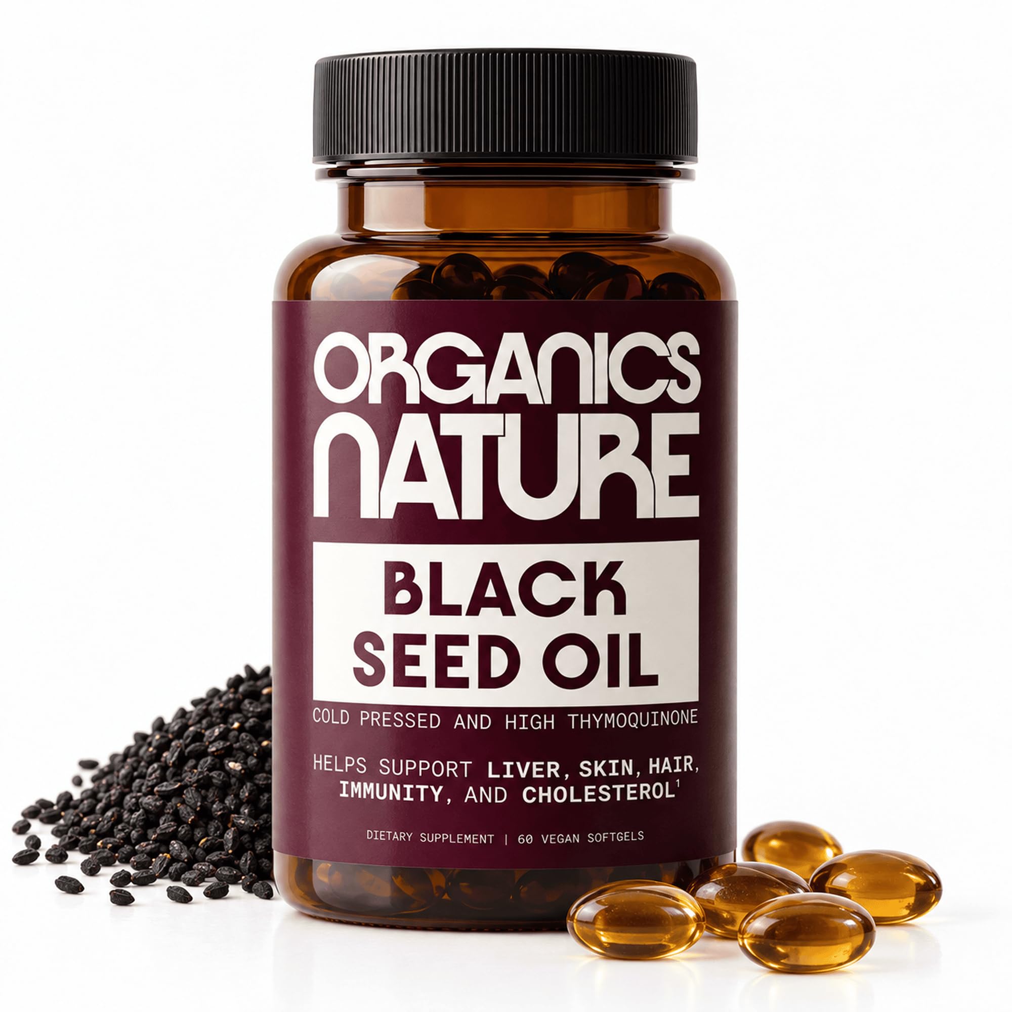 ORGANICS NATURE Black Seed Oil 1000mg, Cold Pressed, Vegan, 60 Softgels
