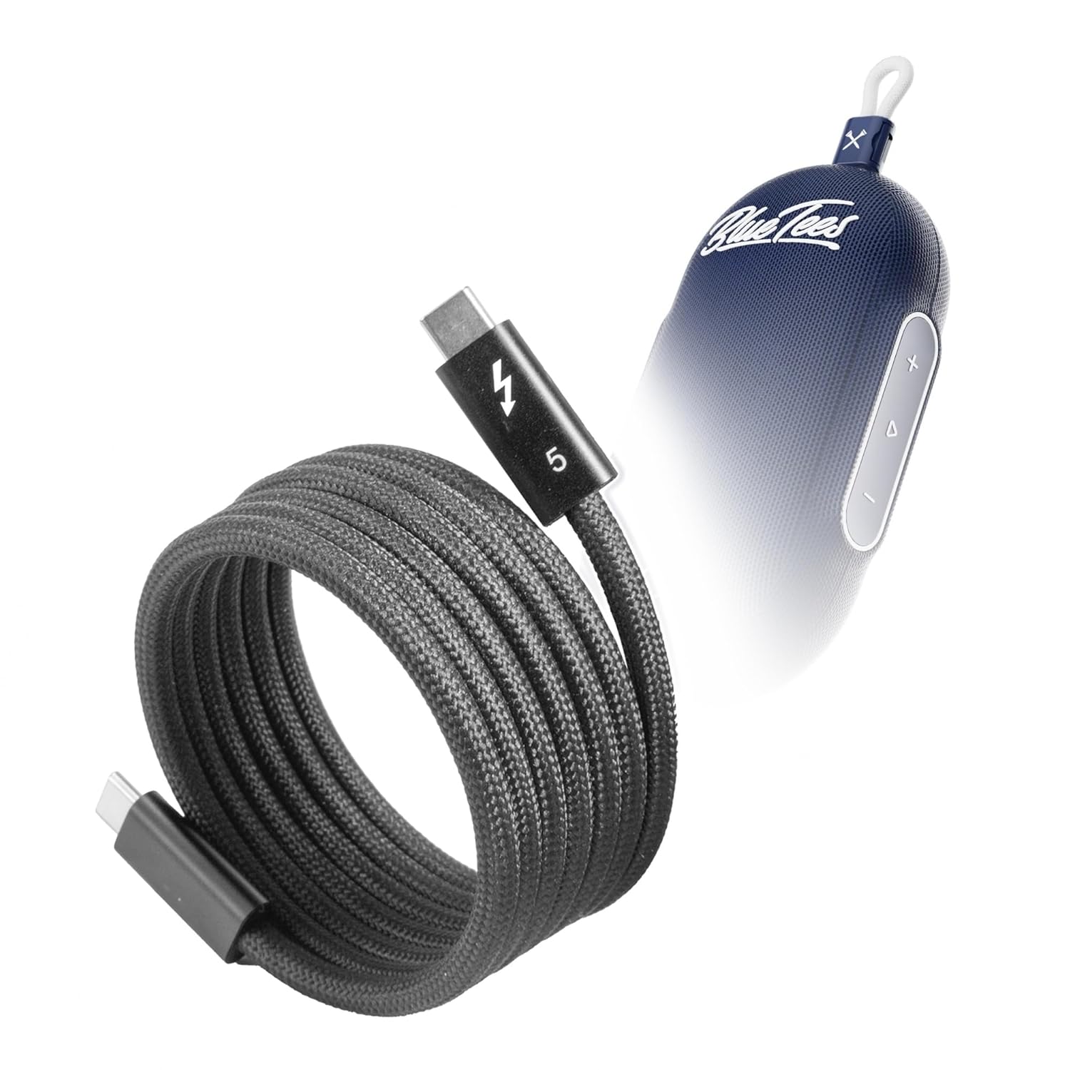BoxWave Cable Compatible with Blue Tees Player GO - SnapWrap Thunderbolt 5.0 Cable (5ft 240W), Magnetic Self-Coiling Nylon Braided Retractable - Jet Black