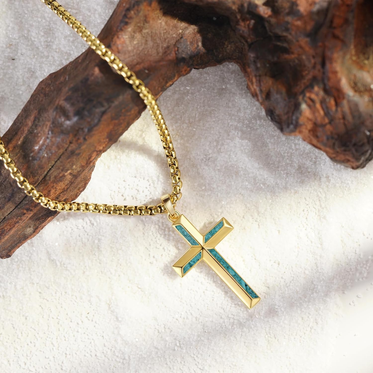 Gold Cross Necklace for Men 925 Sterling Silver Turquoise Cross Necklace Religious Jewelry Gifts for Men Women - Image 3