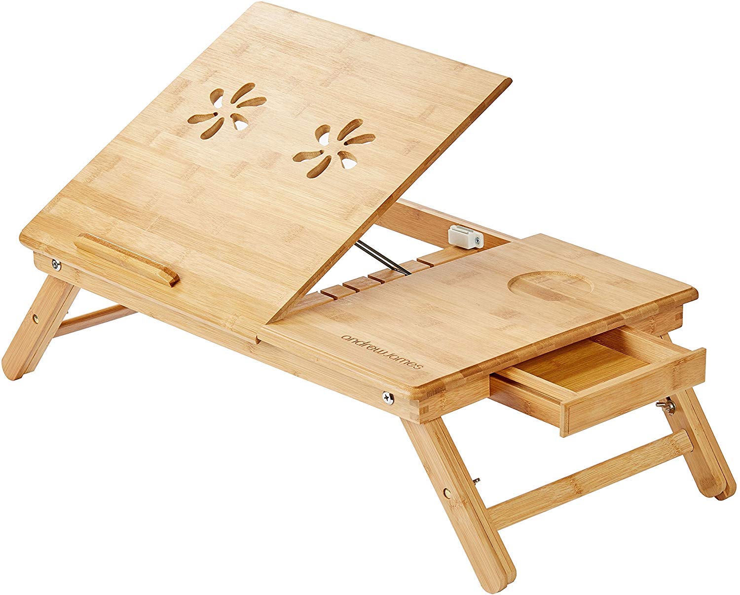 Andrew James Bamboo Lap Tray With Legs Portable Laptop Stand Table With Drawer and Adjustable