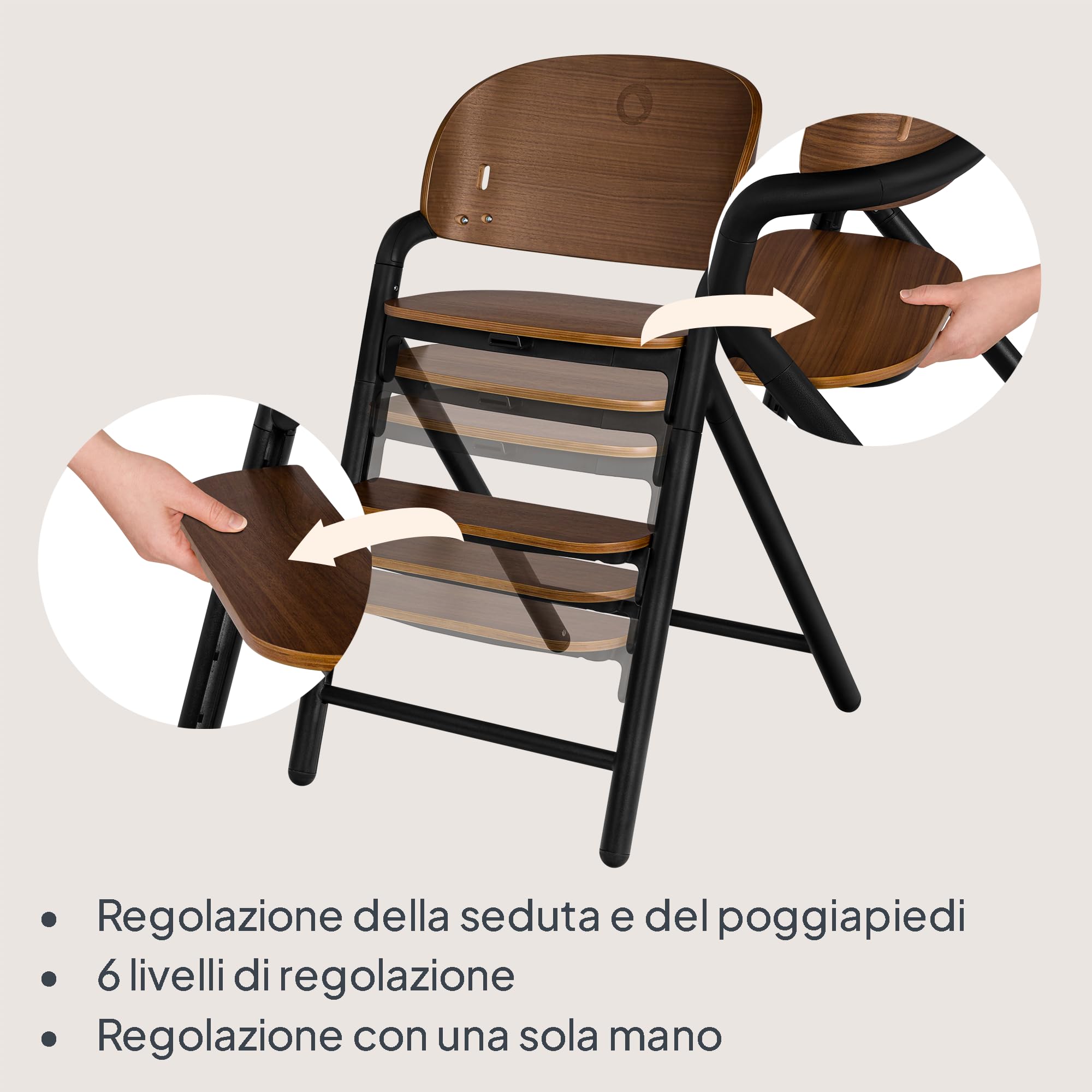 LIONELO Seggiolone Pappa in Legno CELIA per Bambini da 6 Mesi e per Adulti fino a 90kg Cresce con il Bambino, Poggiapiedi Regolabile, Cintura di Sicurezza a 5 Punti (Legno Nero)
