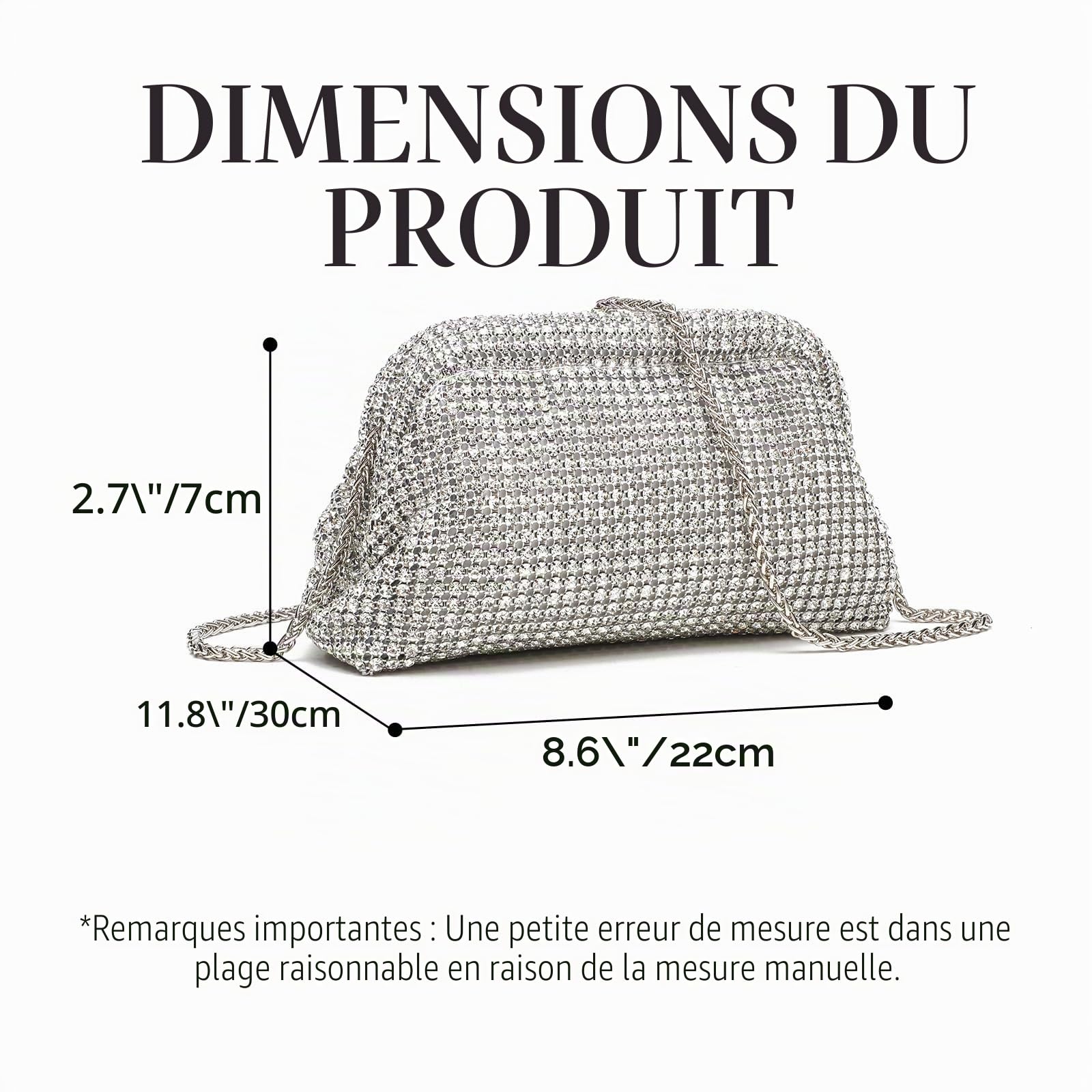 Pochette à Strass Scintillante pour Femme,Sac de Soirée en Forme de Nuage avec Boulettes de Diamants Scintillantes pour Fête et Mariage