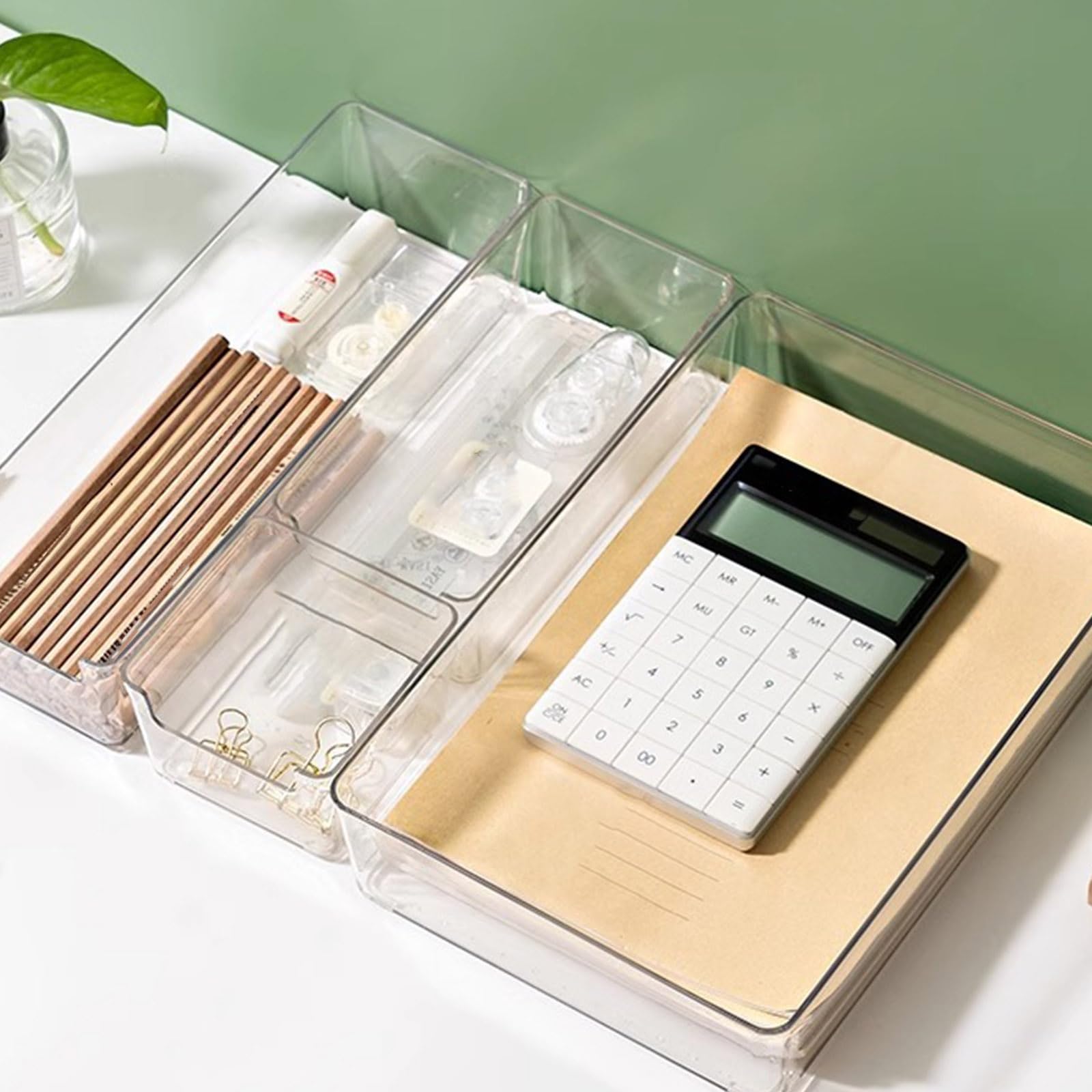 Vassoi trasparenti per cassetti organizer Set contenitori multi-formato per cucina, bagno, camera da letto e ufficio Organizer per cassetti trasparente PET