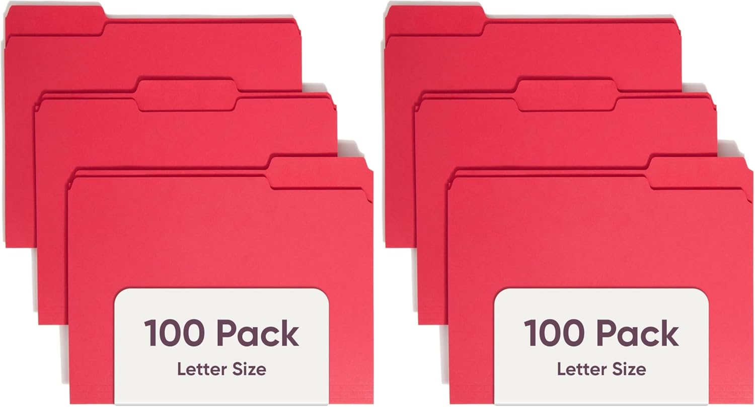 Smead File Folder, 1/3-Cut Tab, Assorted Positions, Letter Size, Red, Value Filing Products, 100 per Box