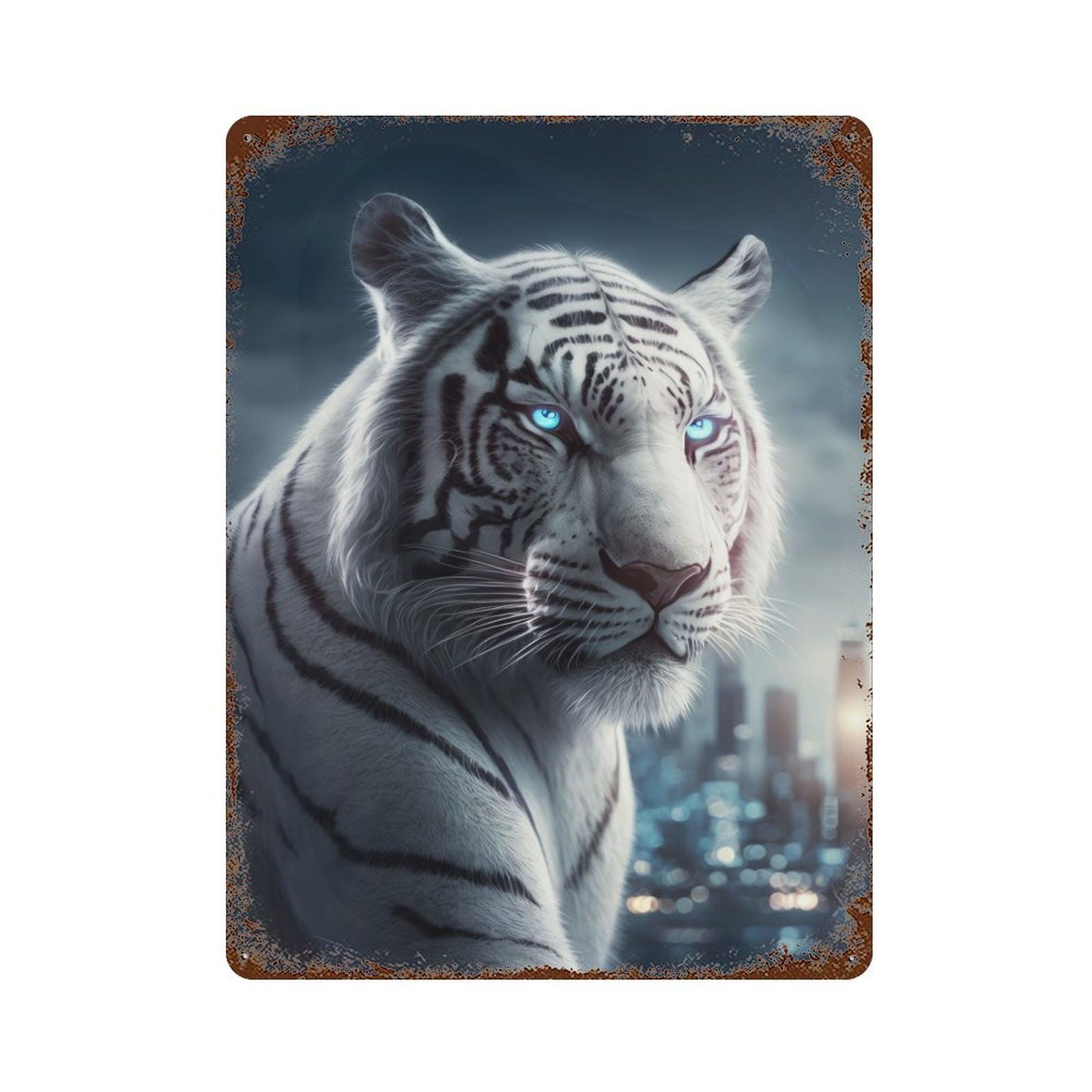 White Tiger in The City Retro Metal Sign 15.7"x11.8", for Garage, Bar And Workshop Decor, Shabby Chic Decor