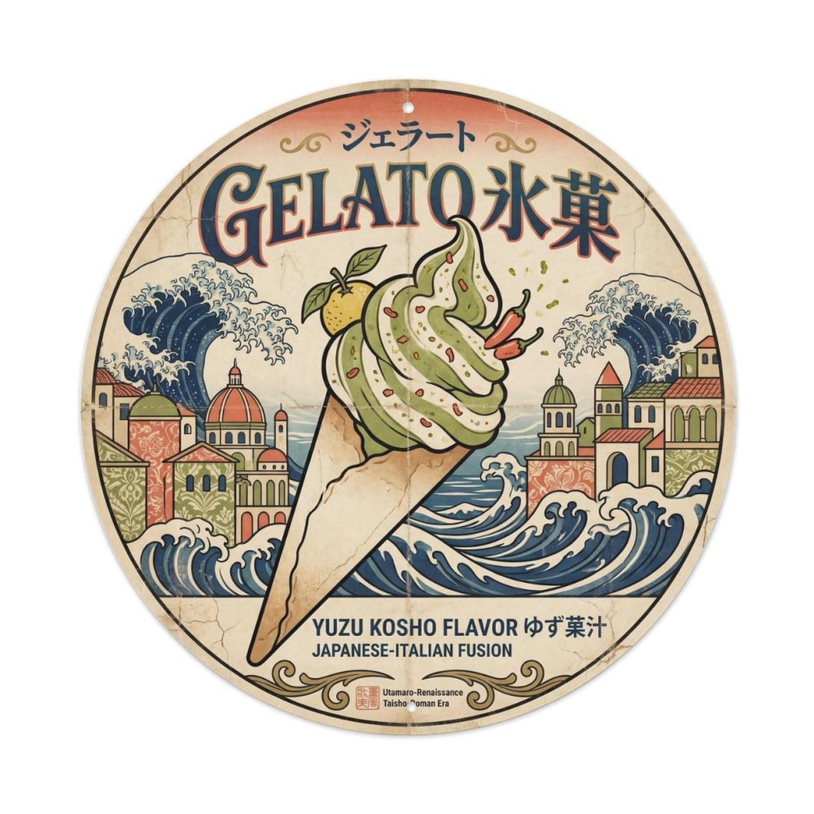 Gelato Food Culture Woodblock Sweet Shop Metal Tin Sign