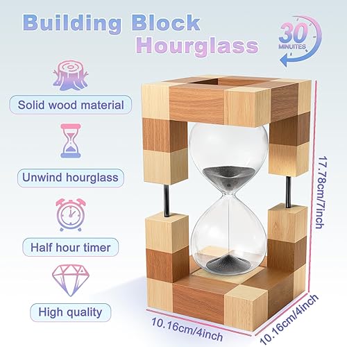 Miniatura 3 de Reloj de arena de reloj de arena, bloque de construcción de vidrio de media hora de madera con arena, reloj grande de arena negra de 30 minutos,