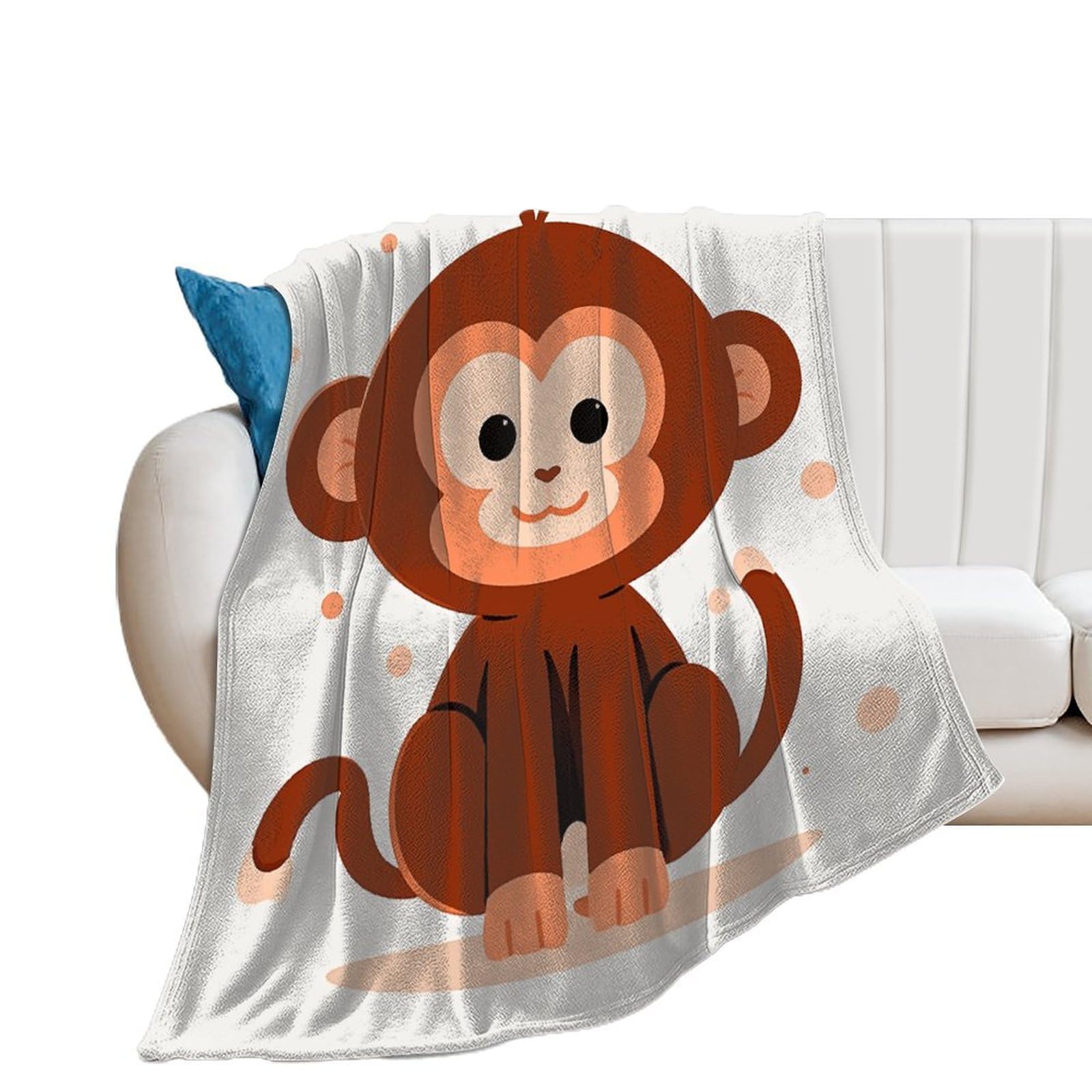 Couverture en flanelle marron motif singe plaid léger pour lit et canapé