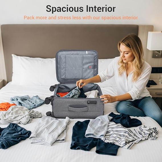 British Traveller Expandable Medium Suitcase, 24 Softside Checked Luggage
